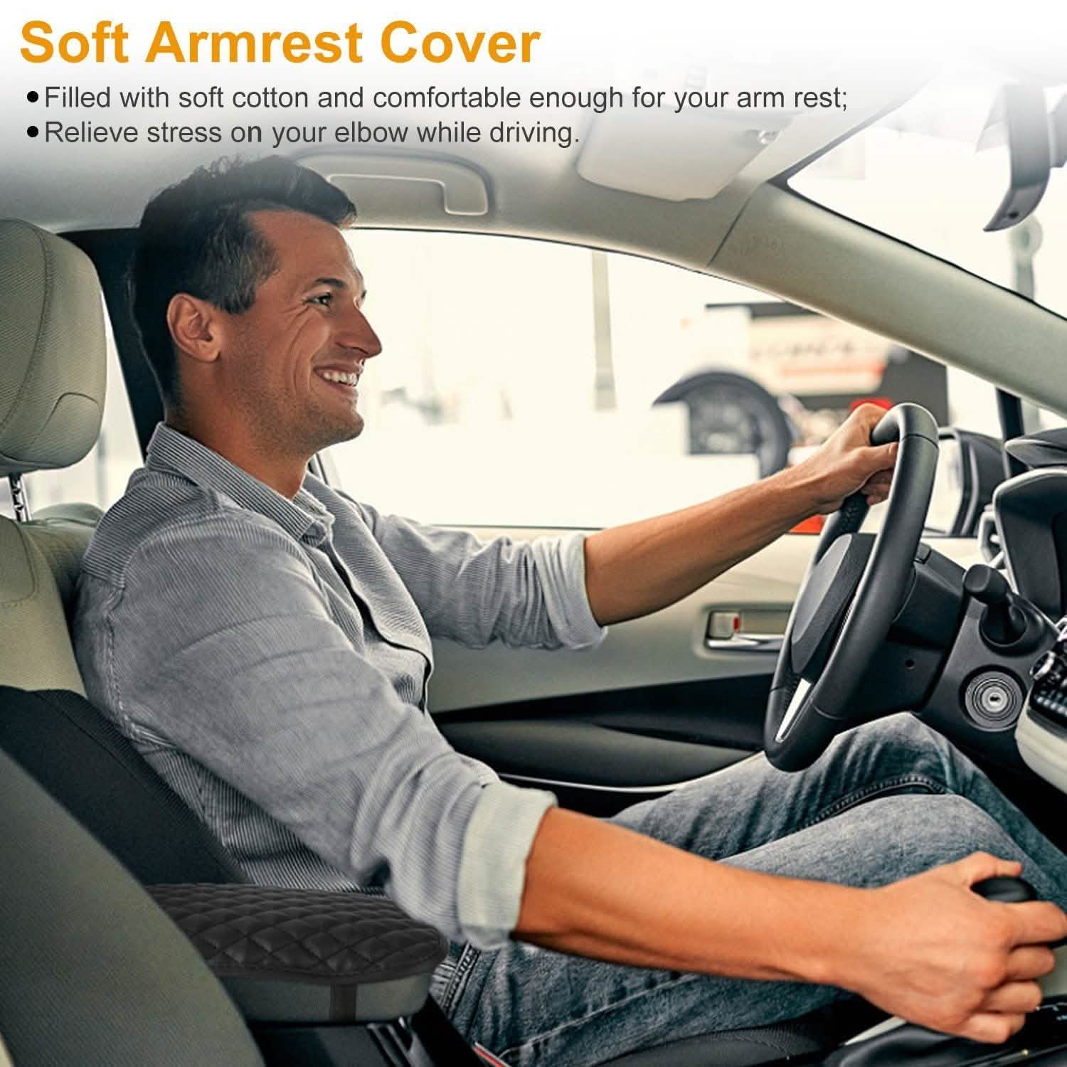 DailySale Car Armrest Pad Cover PU Leather Fit for SUV Truck Car, reverse view