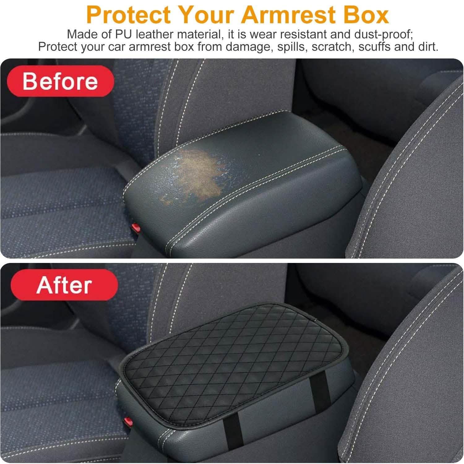 DailySale Car Armrest Pad Cover PU Leather Fit for SUV Truck Car, close-up detail