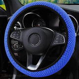 Blue carbon fiber sports steering wheel cover for automotive use, designed for a sporty and stylish grip.