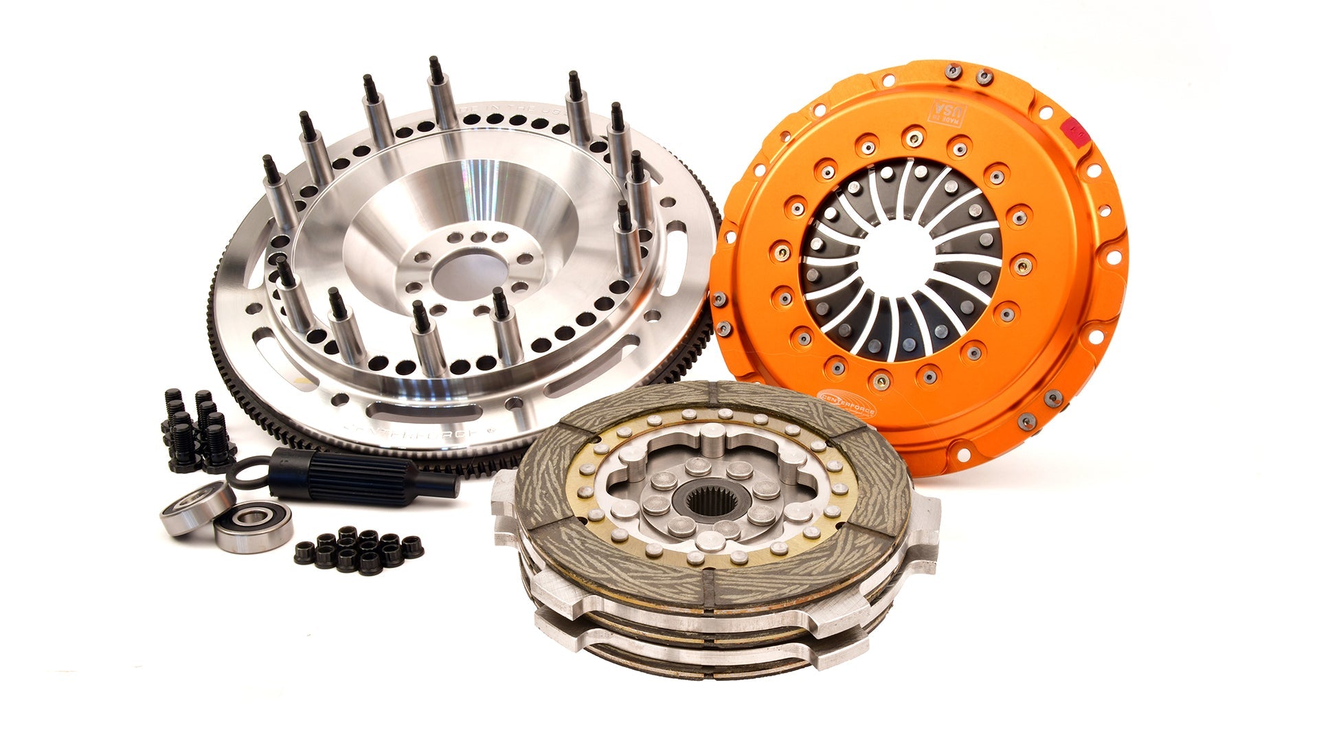 Centerforce TRIAD ? DS Extreme Multi-Disc Clutch And Flywheel Kit 168 Tooth Gear 8 Bolt Crank 900 Ft/lbs Capacity 8.75in Dia. 26-Spline Fits Chevrolet Camaro And Corvette 6.2L Montgomery Parts