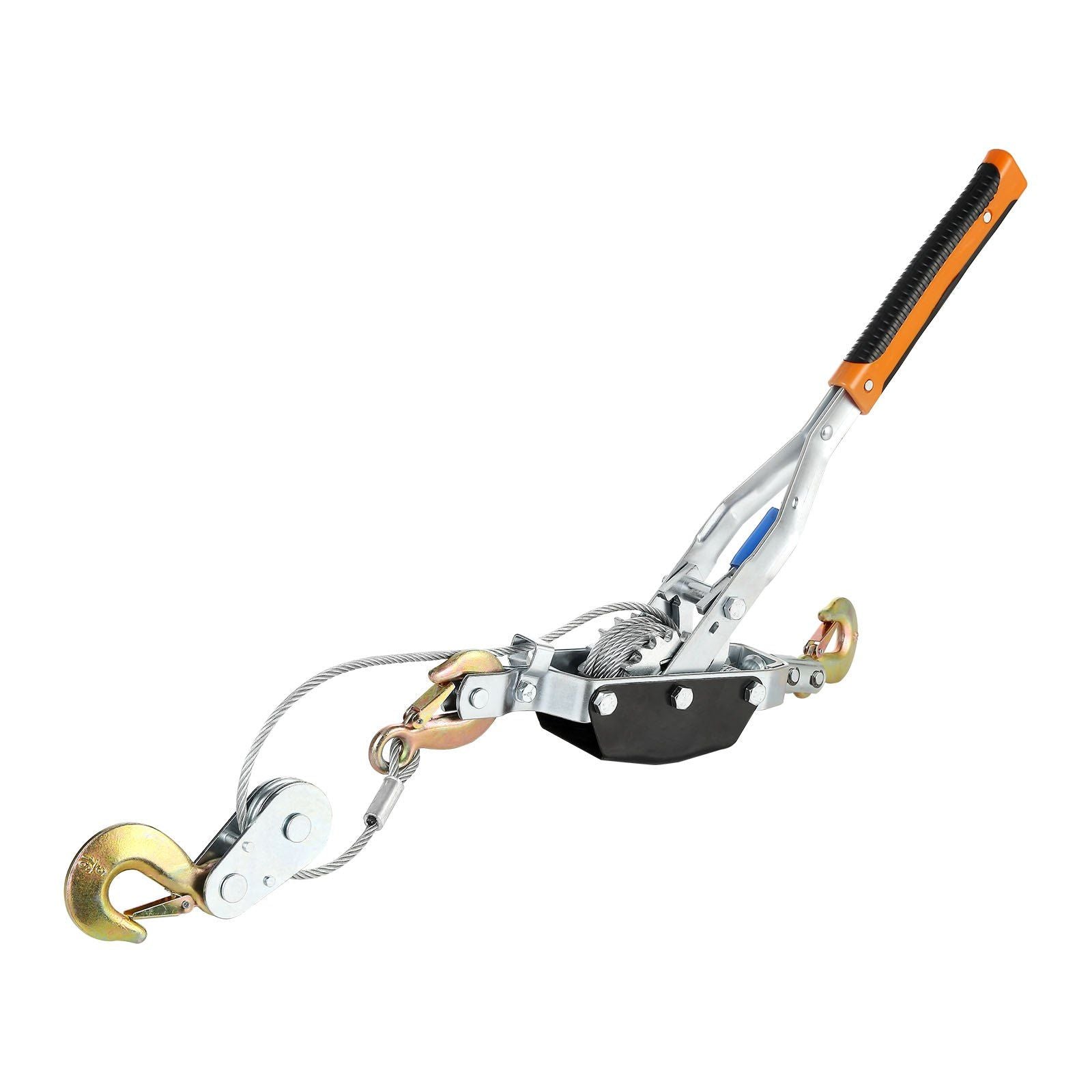 VYSN 5-ton come along winch with steel cable, 3 hooks, heavy-duty ratchet, ideal for vehicle rescue and automotive pulling tasks.