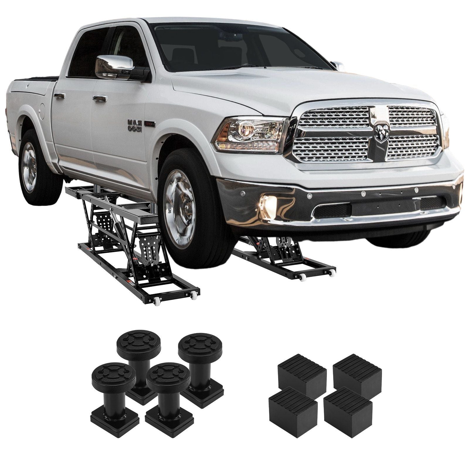 VYSN 7,000 lbs portable car lift with extended plates, heavy-duty carbon steel, 26.8-inch max height, 120V power unit, automotive use