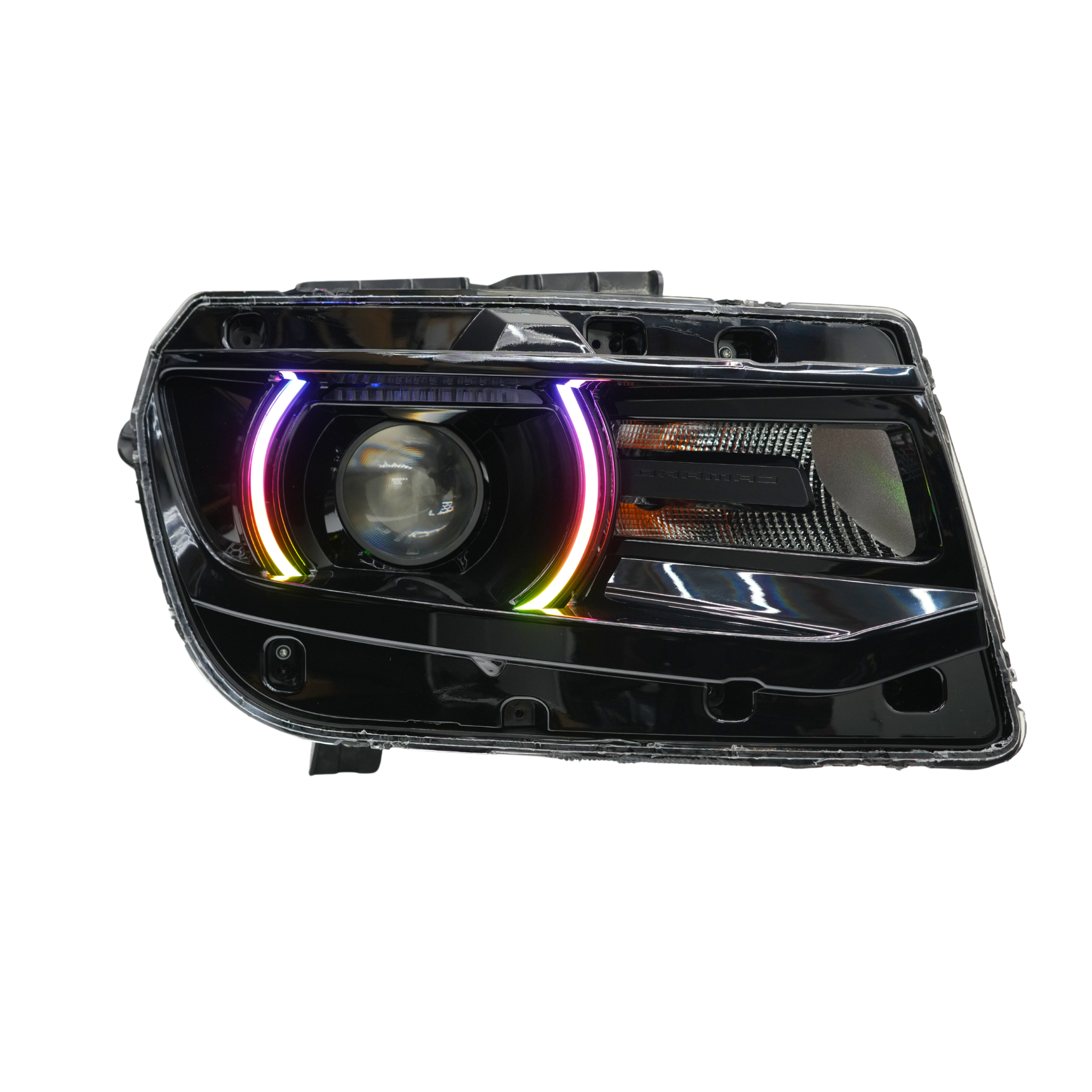 Chevrolet Camaro RS/SS 2014-2015 RGB Halo Kits multicolor DRL boards with vibrant LED lighting installed in headlights