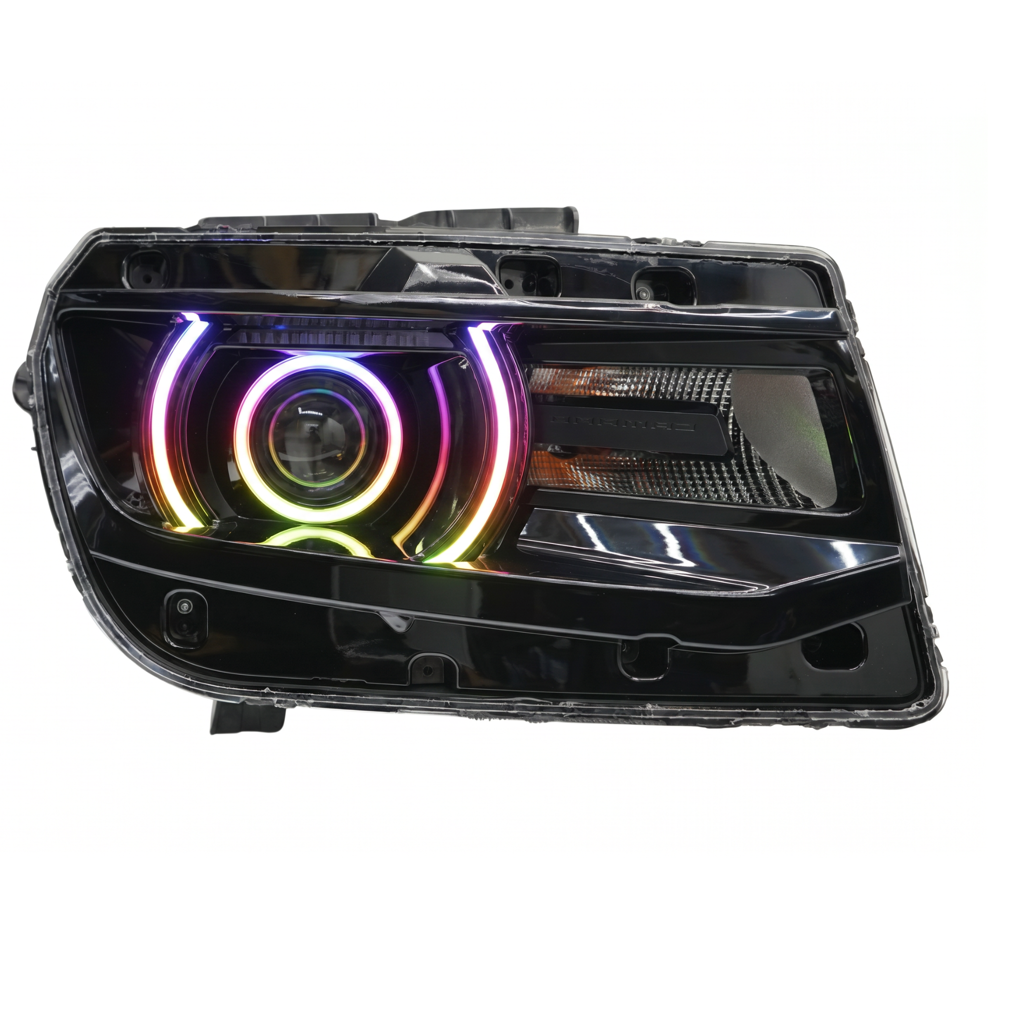 Multicolor LED DRL boards for Chevrolet Camaro RS/SS 2014-2015, RGB Halo Kits headlight halo with vibrant multicolor lighting.