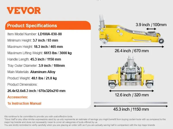 SucceBuy 3T/2T Floor Jack Aluminum Hydraulic Racing Jack Hydraulic Car Jack with Dual Piston Quick Lift Pump for Auto Repaire Gm Service Guy