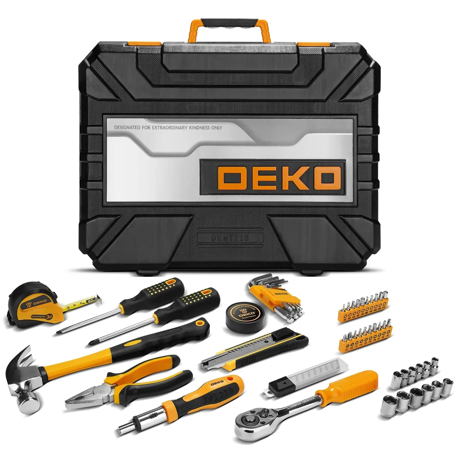 DEKO 228Pcs Socket Wrench Auto Repair Tool Combination Package Mixed Tool Set Hand Tool Kit with Plastic Toolbox Storage Case Gm Service Guy