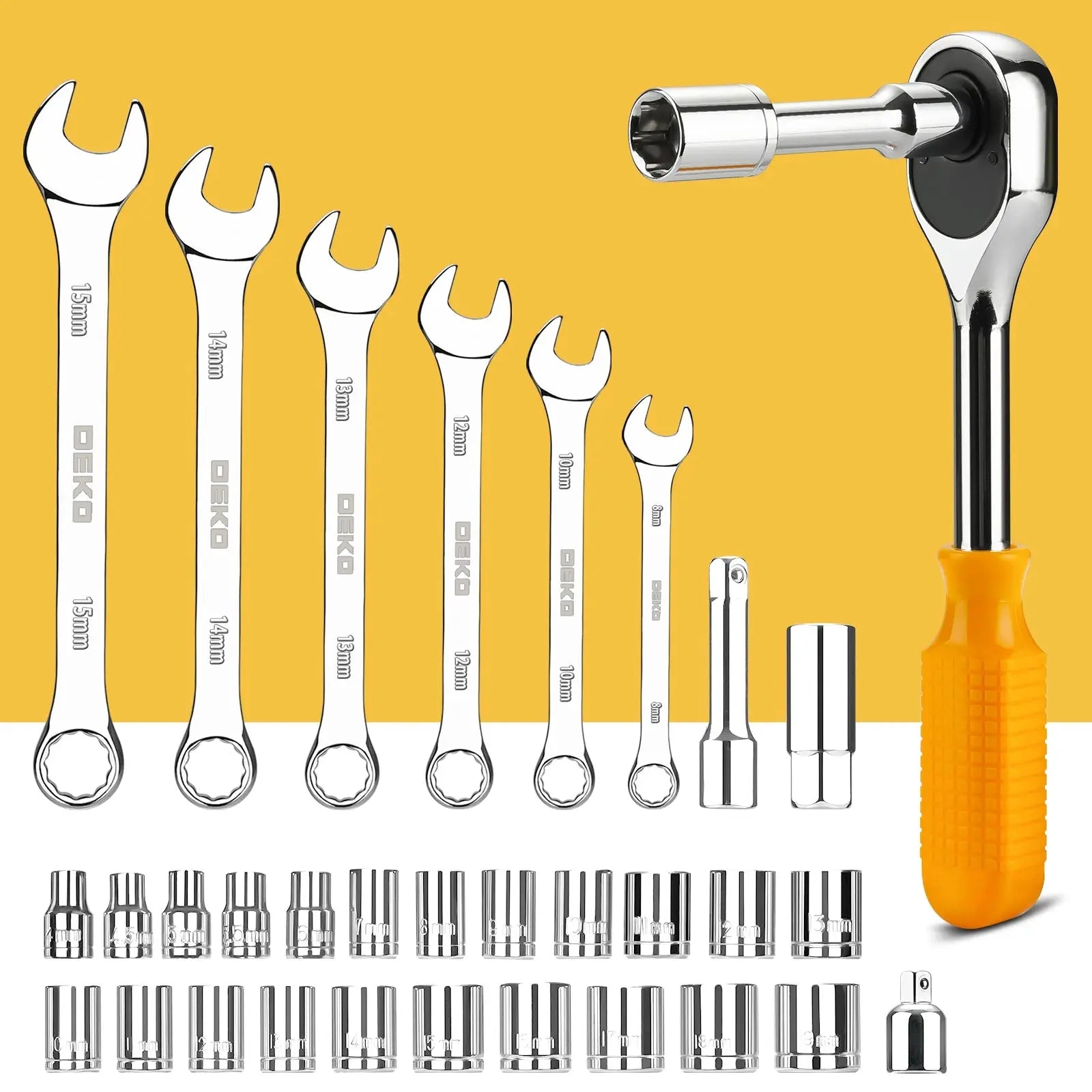 DEKO 228Pcs Socket Wrench Auto Repair Tool Combination Package Mixed Tool Set Hand Tool Kit with Plastic Toolbox Storage Case Gm Service Guy