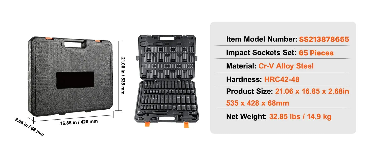 SucceBuy 1/2" Drive Impact Socket Set  6 Point Cr-V Alloy Steel for Auto Repair Easy-to-Read Size Markings Rugged Construction Gm Service Guy