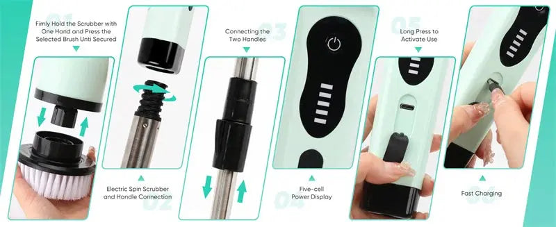 9-in-1 Multifunctional Wireless Electric Cleaning Brush Household Kitchen Bathroom Brush USB Handheld Rotating Cleaning tools Gm Service Guy