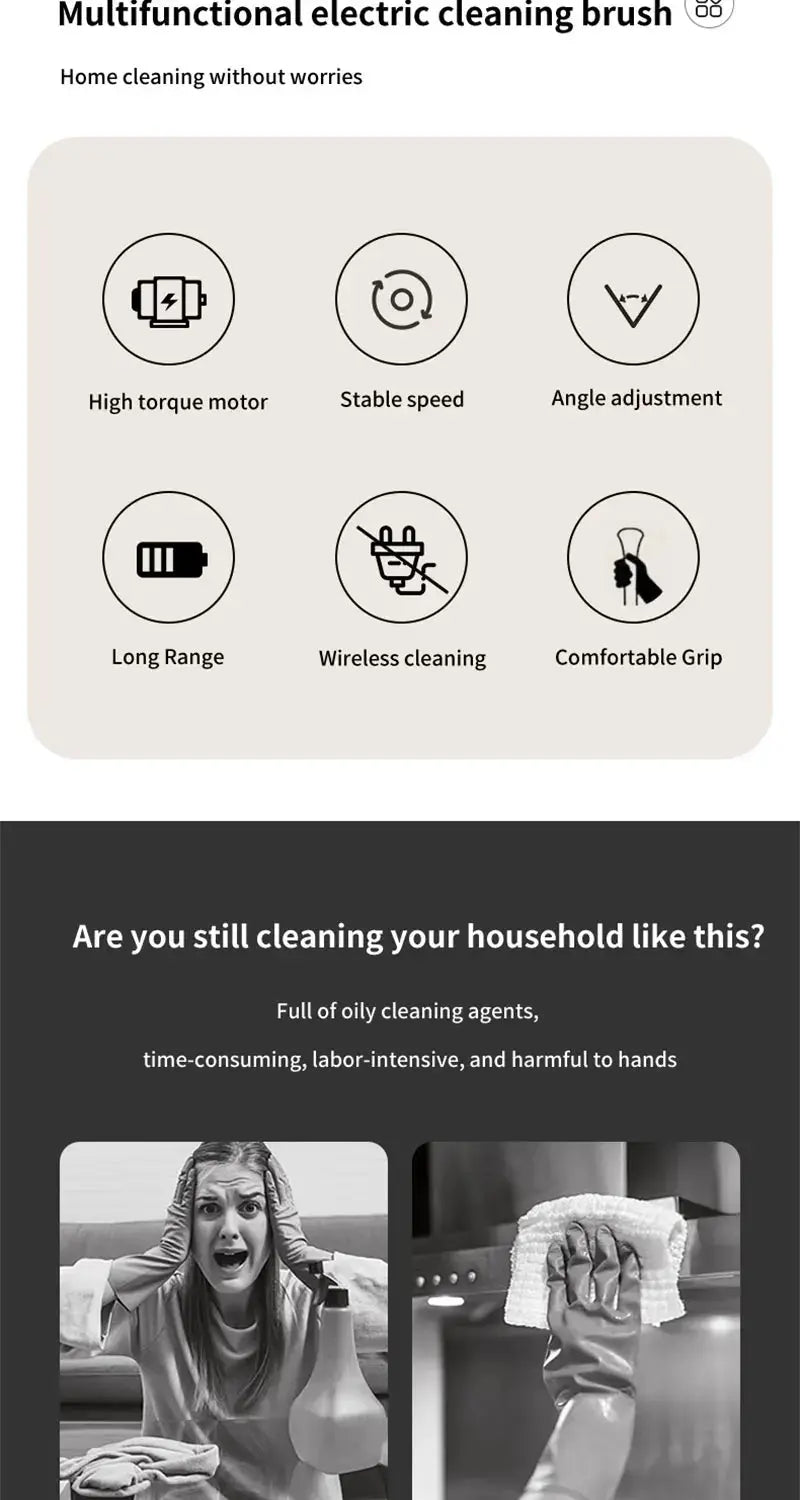 9-in-1 Multifunctional Wireless Electric Cleaning Brush Household Kitchen Bathroom Brush USB Handheld Rotating Cleaning tools Gm Service Guy