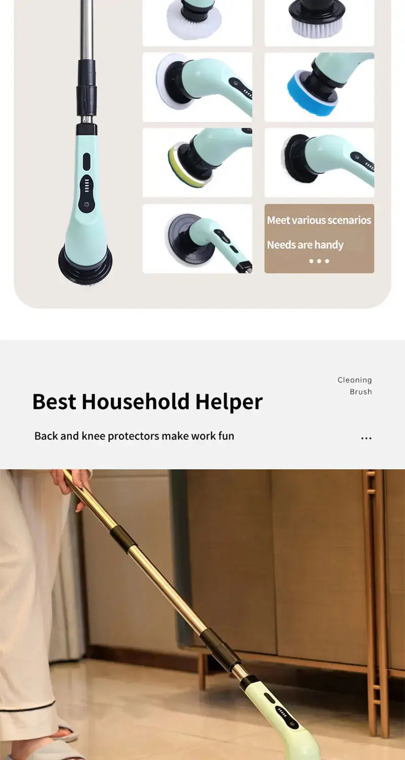 9-in-1 Multifunctional Wireless Electric Cleaning Brush Household Kitchen Bathroom Brush USB Handheld Rotating Cleaning tools Gm Service Guy