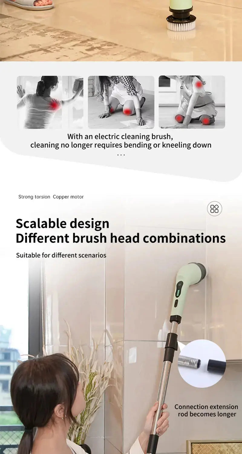 9-in-1 Multifunctional Wireless Electric Cleaning Brush Household Kitchen Bathroom Brush USB Handheld Rotating Cleaning tools Gm Service Guy