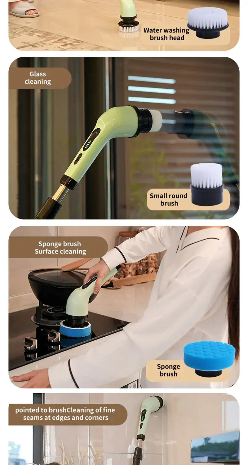 9-in-1 Multifunctional Wireless Electric Cleaning Brush Household Kitchen Bathroom Brush USB Handheld Rotating Cleaning tools Gm Service Guy