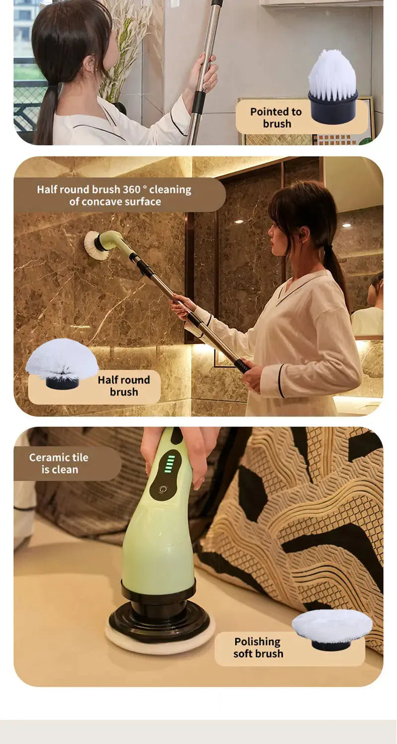 9-in-1 Multifunctional Wireless Electric Cleaning Brush Household Kitchen Bathroom Brush USB Handheld Rotating Cleaning tools Gm Service Guy