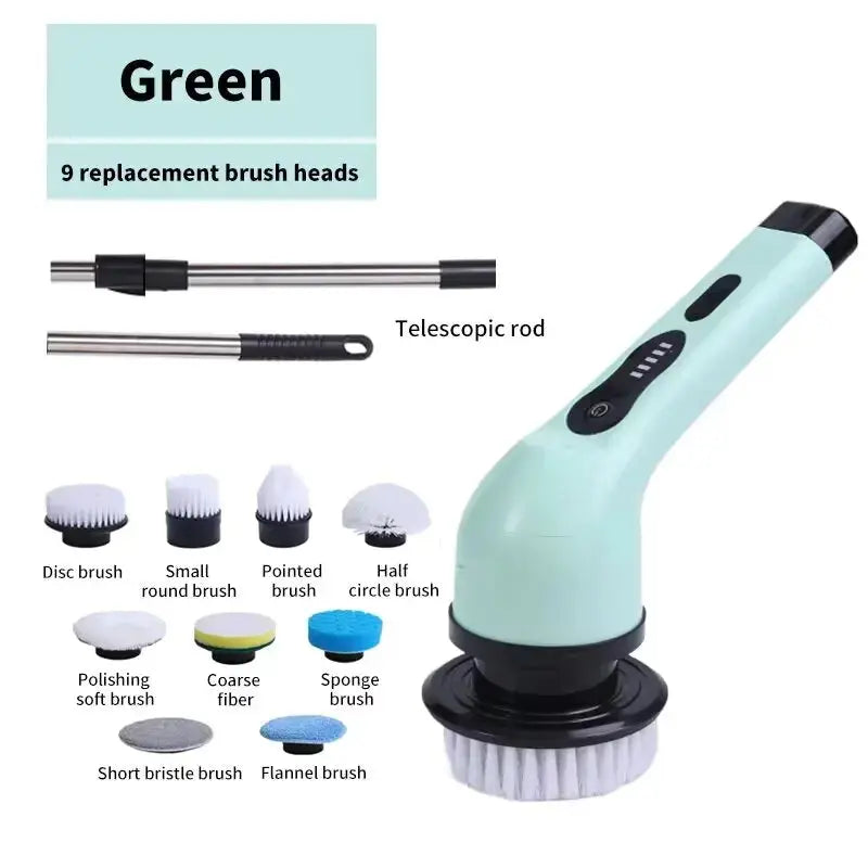 9-in-1 Multifunctional Wireless Electric Cleaning Brush Household Kitchen Bathroom Brush USB Handheld Rotating Cleaning tools Gm Service Guy