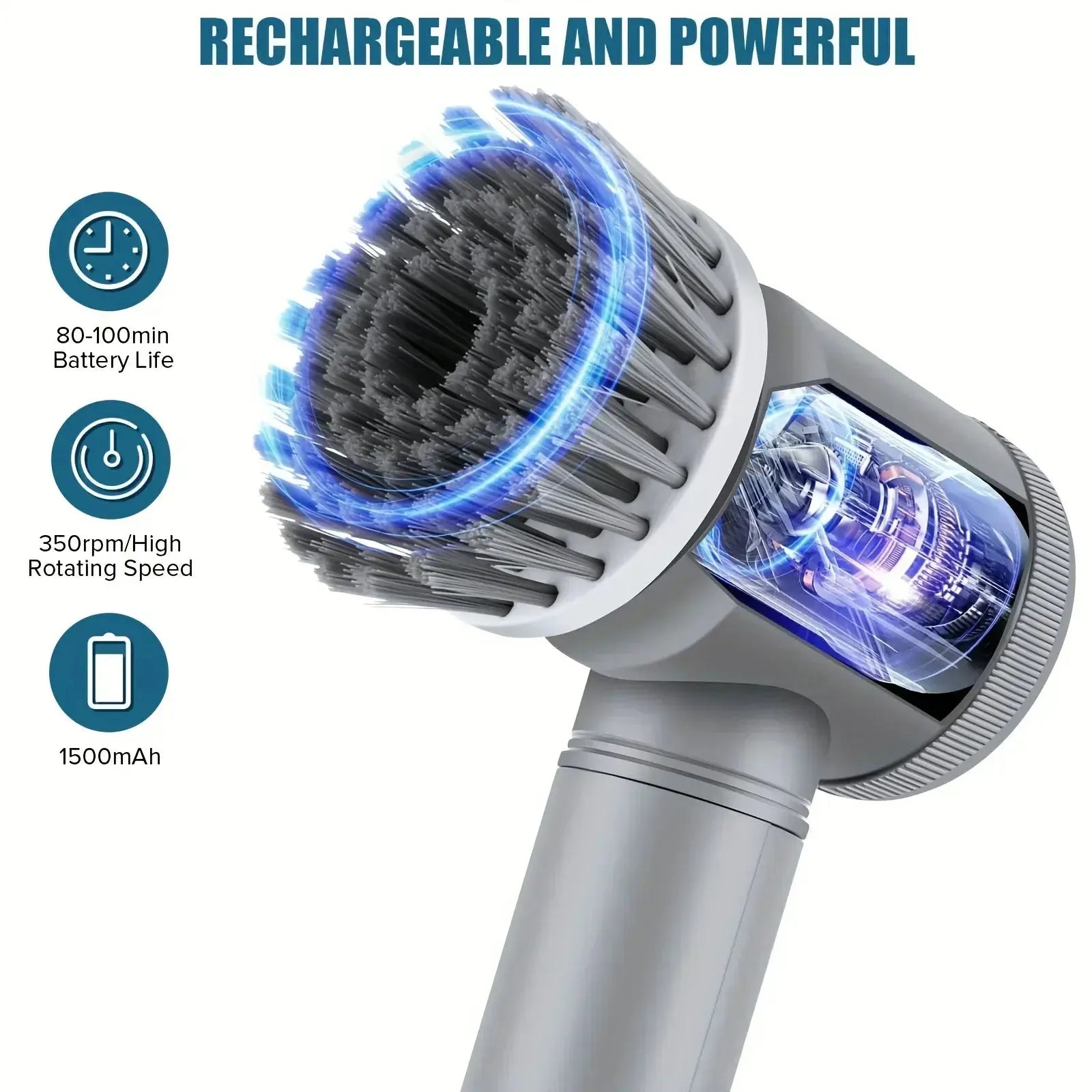 Electric Spin Scrubber, Bathroom Cordless Cleaning Brush Power Scrubber with 5 Replaceable Brush Heads, Electric Cleaning Brush Gm Service Guy