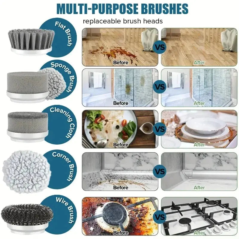 Electric Spin Scrubber, Bathroom Cordless Cleaning Brush Power Scrubber with 5 Replaceable Brush Heads, Electric Cleaning Brush Gm Service Guy