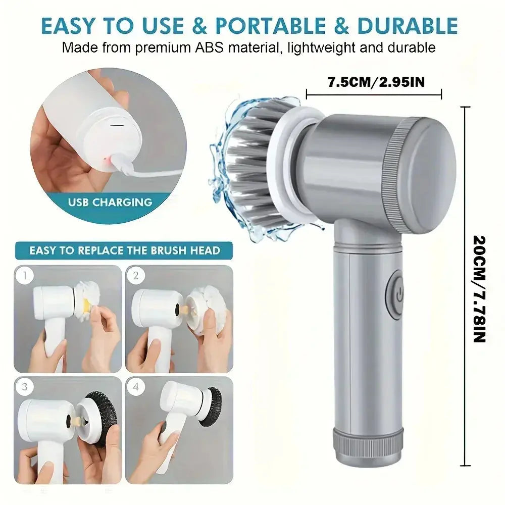 Electric Spin Scrubber, Bathroom Cordless Cleaning Brush Power Scrubber with 5 Replaceable Brush Heads, Electric Cleaning Brush Gm Service Guy