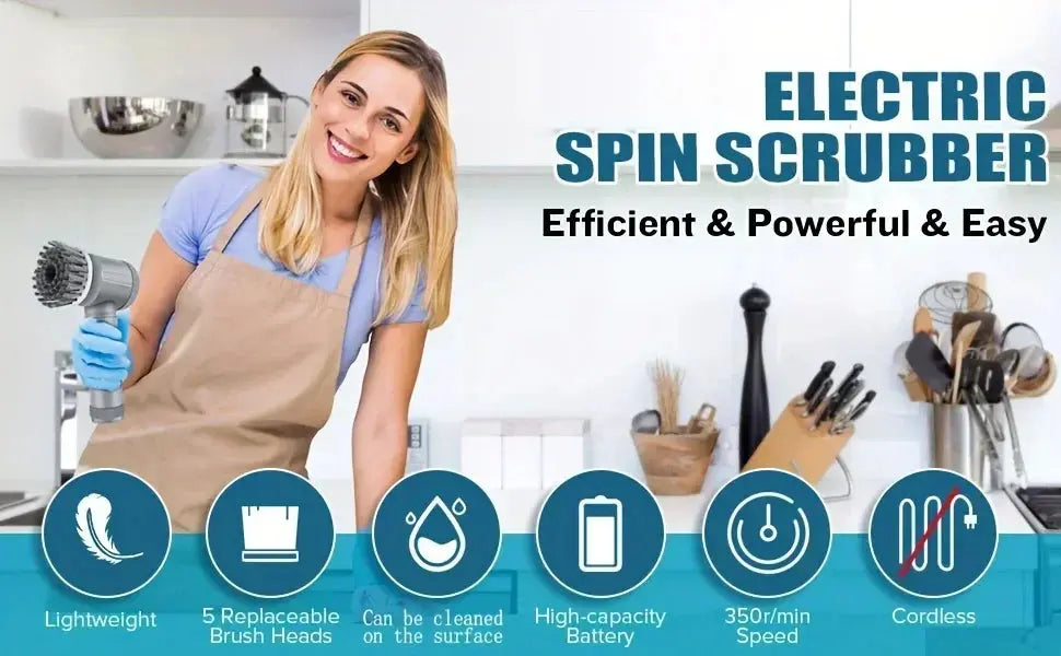 Electric Spin Scrubber, Bathroom Cordless Cleaning Brush Power Scrubber with 5 Replaceable Brush Heads, Electric Cleaning Brush Gm Service Guy