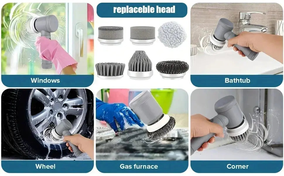 Electric Spin Scrubber, Bathroom Cordless Cleaning Brush Power Scrubber with 5 Replaceable Brush Heads, Electric Cleaning Brush Gm Service Guy