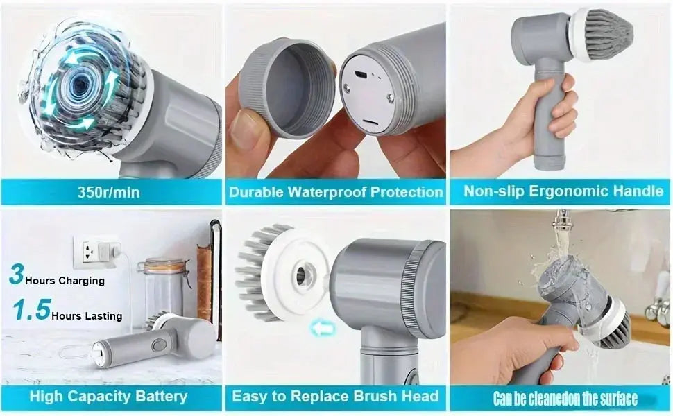 Electric Spin Scrubber, Bathroom Cordless Cleaning Brush Power Scrubber with 5 Replaceable Brush Heads, Electric Cleaning Brush Gm Service Guy