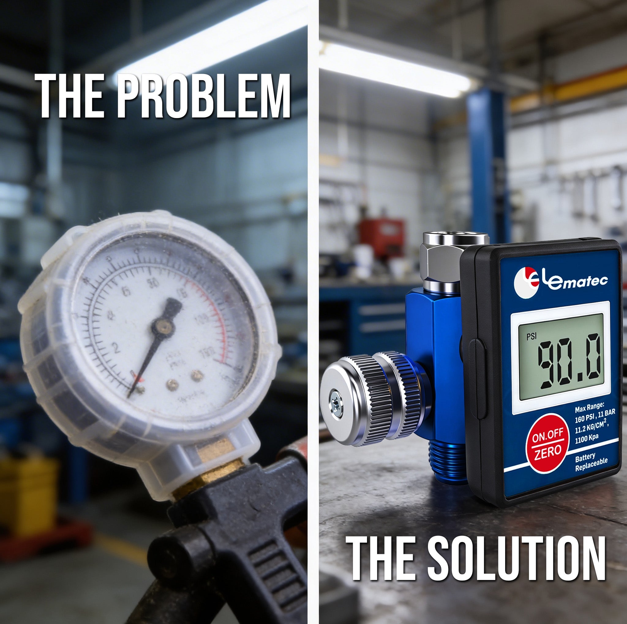 Pro Air Tools Digital Air Pressure Regulator with LCD display, 160 PSI range, featuring digital accuracy and analog gauge comparison.