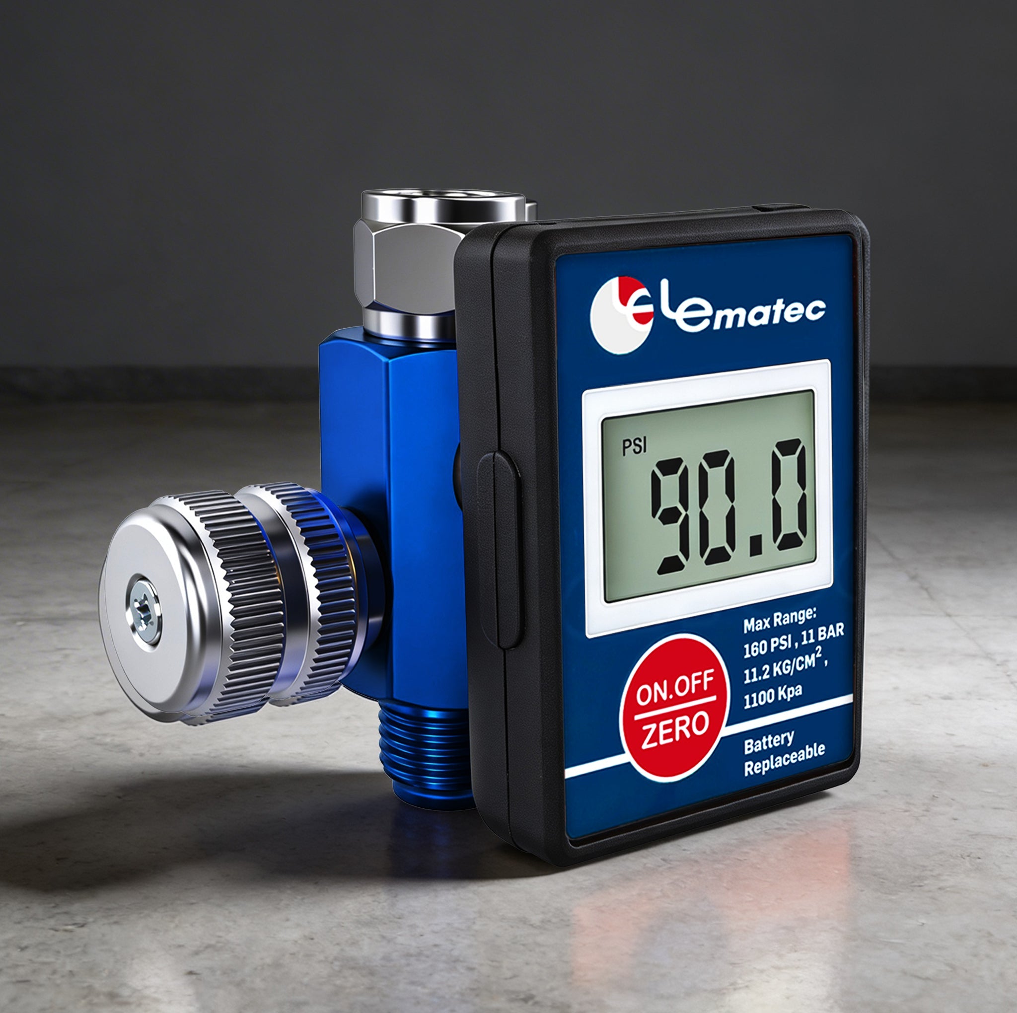 Pro Air Tools Digital Air Pressure Regulator with LCD display, showcasing a sleek black unit with control buttons and pressure gauge.