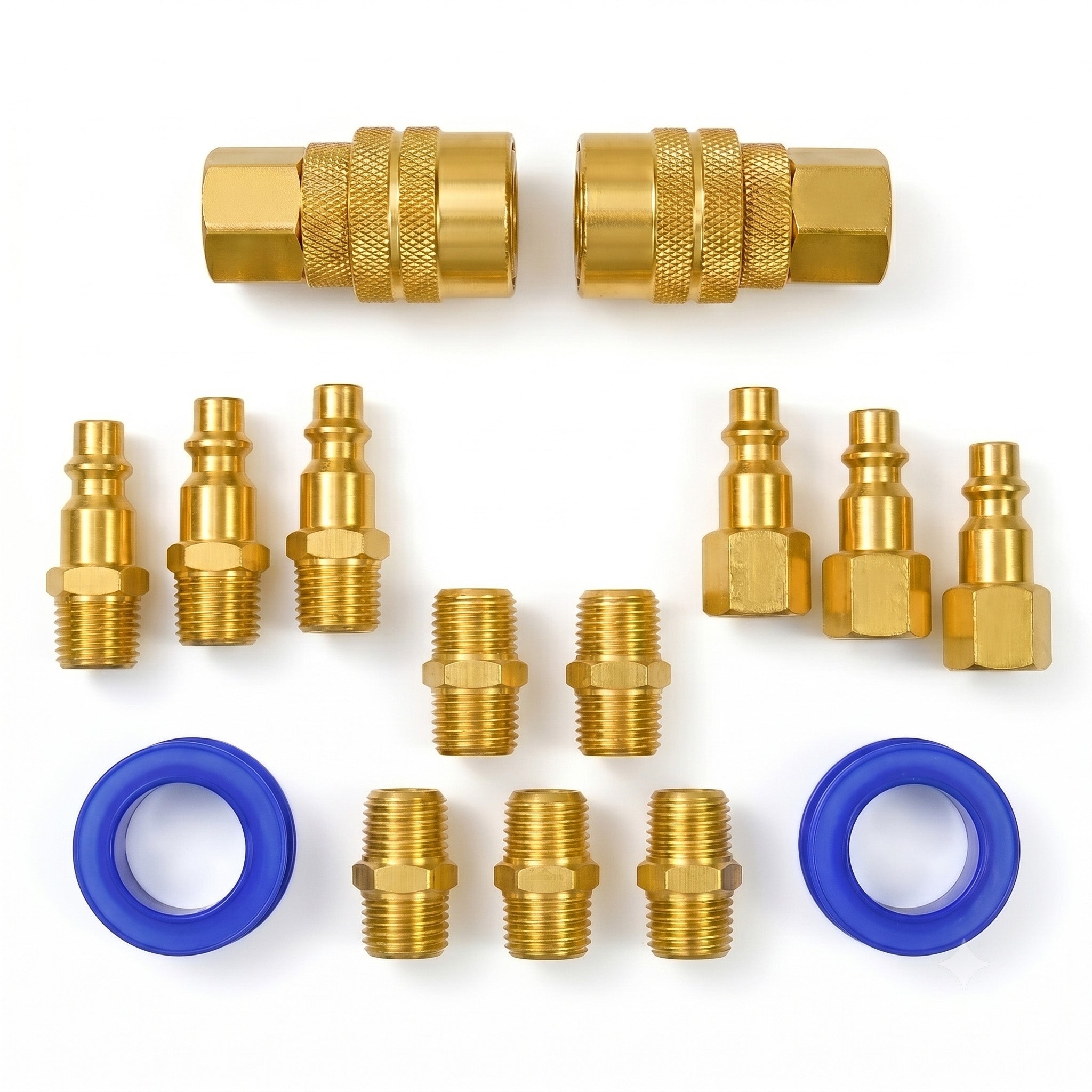 Pro Air Tools 15-piece brass air compressor fitting kit with NPT connections and storage case, ideal for professional air tool setups.