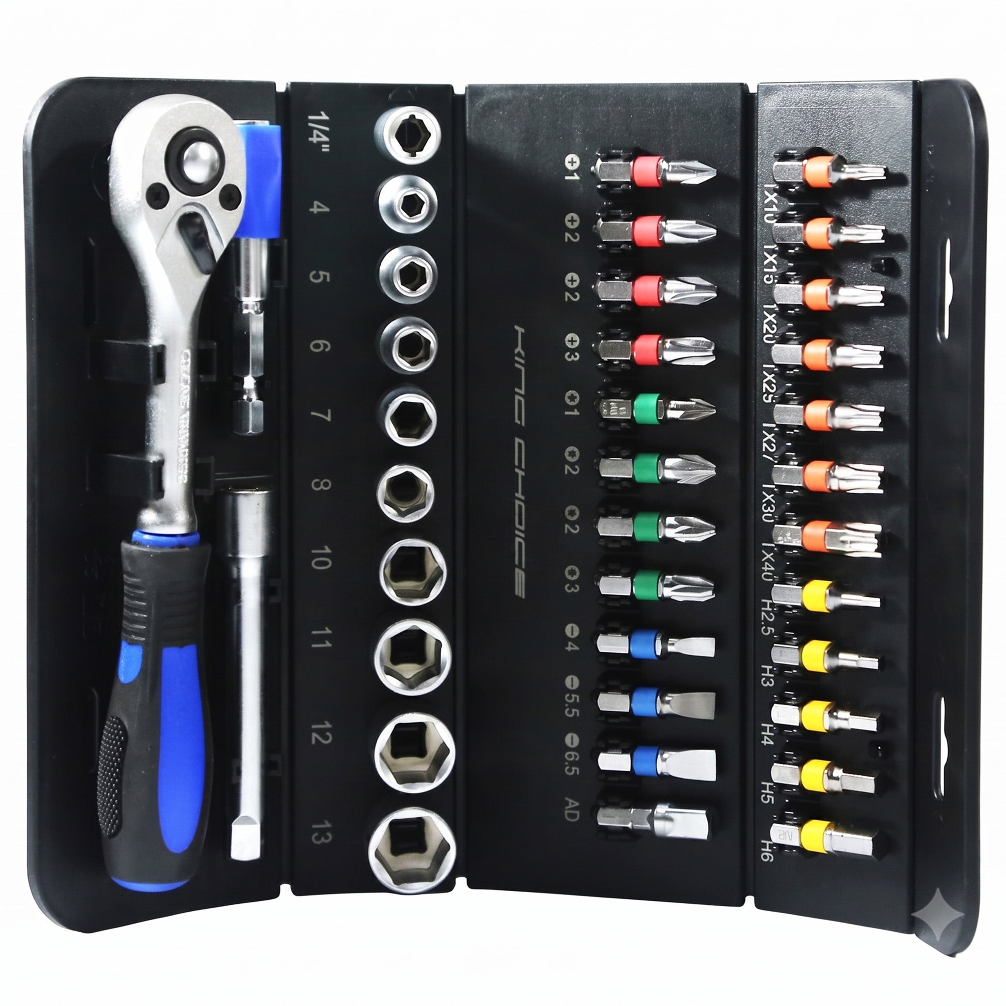 Pro Air Tools LE-RF237 37-piece 1/4-inch drive socket and bit set with various sockets and bits for versatile toolkit use.