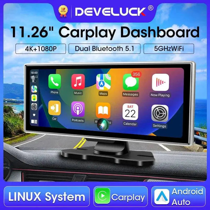 11.26 inch Car DVR 4K Dash Cam Dual Lens Wireless Carplay & Android Auto Video Recorder Monitor GPS Navigation 5G Wifi FM AUX MANDOTOS