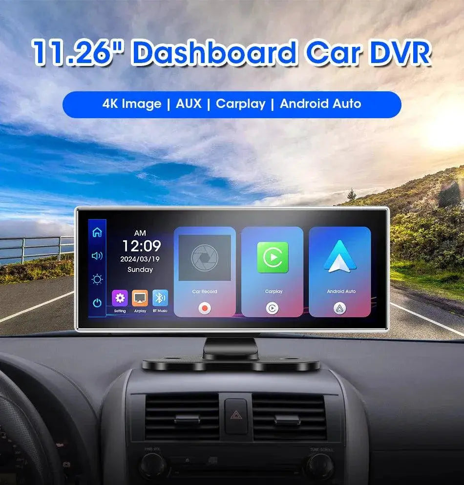 11.26 inch Car DVR 4K Dash Cam Dual Lens Wireless Carplay & Android Auto Video Recorder Monitor GPS Navigation 5G Wifi FM AUX MANDOTOS