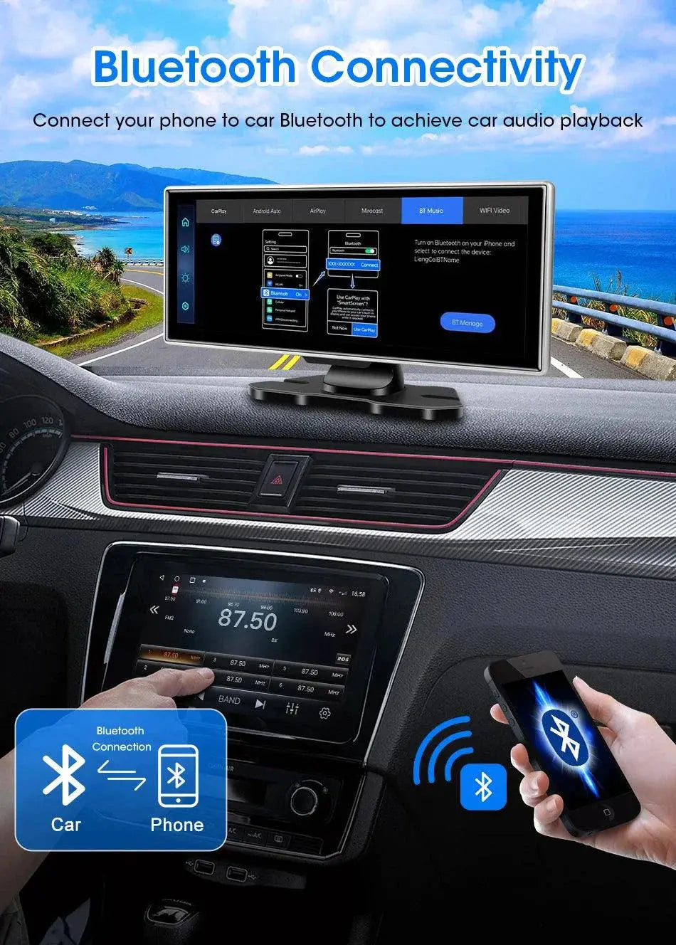 11.26 inch Car DVR 4K Dash Cam Dual Lens Wireless Carplay & Android Auto Video Recorder Monitor GPS Navigation 5G Wifi FM AUX MANDOTOS