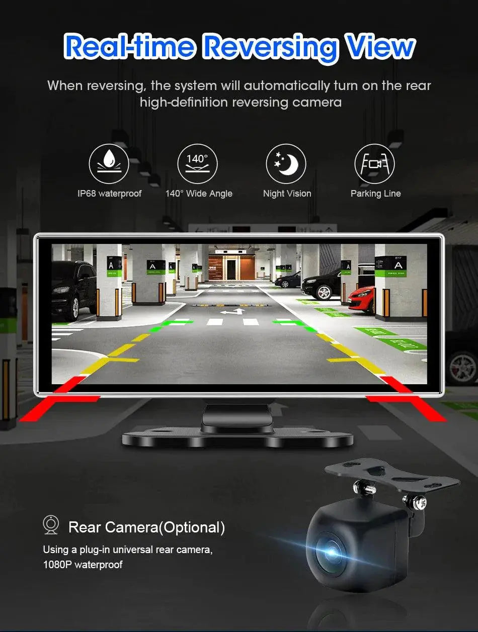 11.26 inch Car DVR 4K Dash Cam Dual Lens Wireless Carplay & Android Auto Video Recorder Monitor GPS Navigation 5G Wifi FM AUX MANDOTOS