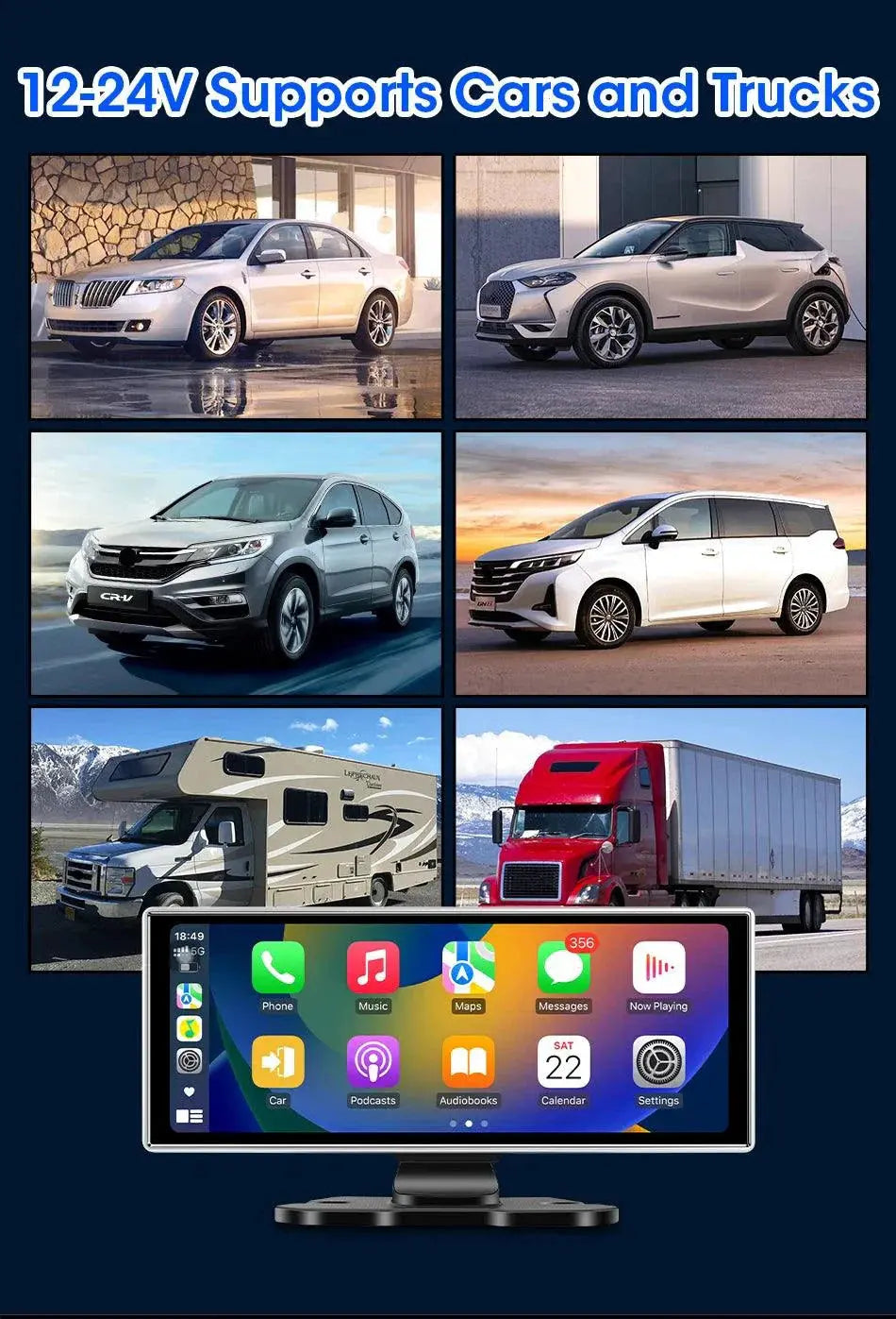 11.26 inch Car DVR 4K Dash Cam Dual Lens Wireless Carplay & Android Auto Video Recorder Monitor GPS Navigation 5G Wifi FM AUX MANDOTOS