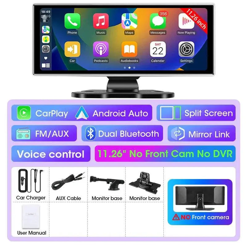 11.26 inch Car DVR 4K Dash Cam Dual Lens Wireless Carplay & Android Auto Video Recorder Monitor GPS Navigation 5G Wifi FM AUX MANDOTOS