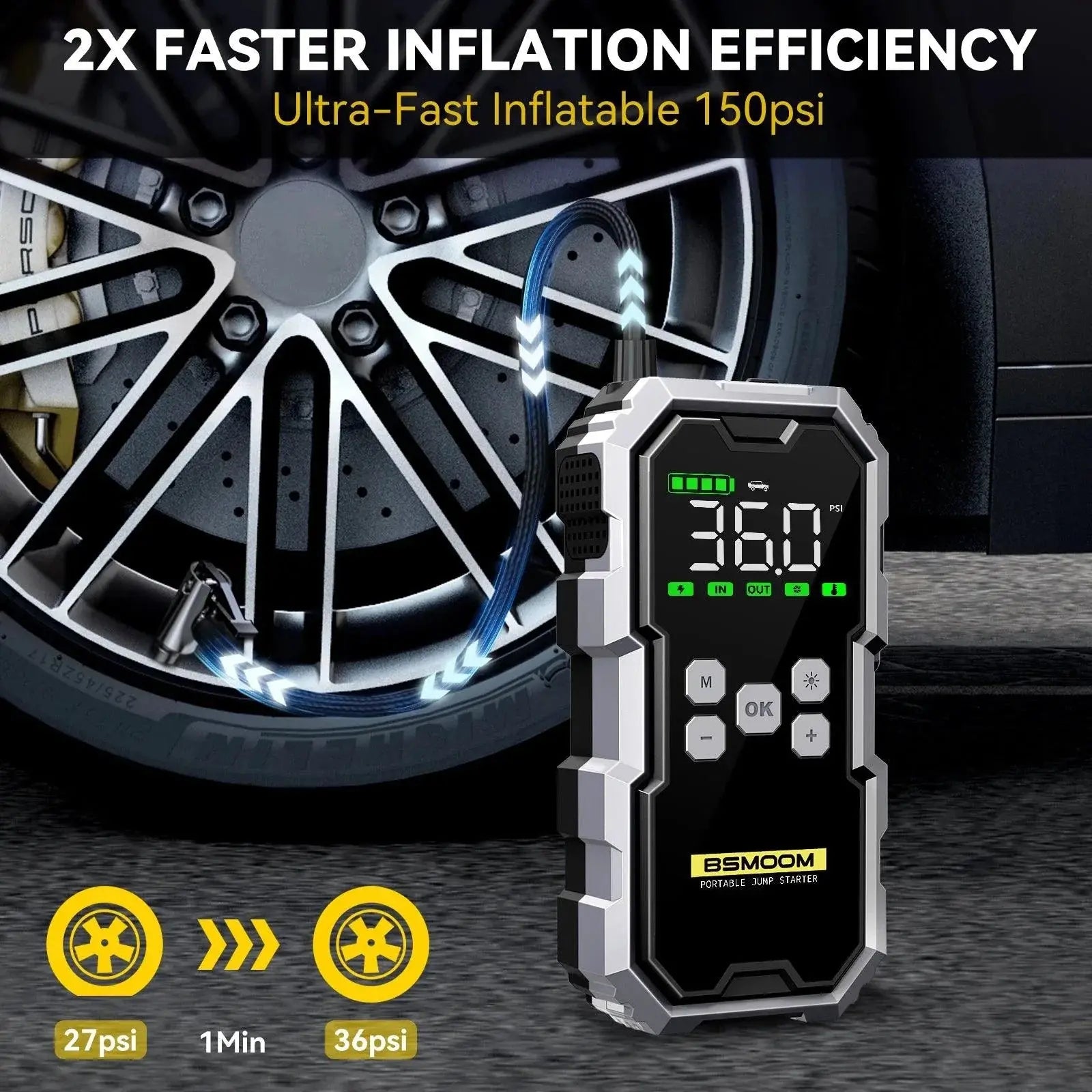 MANDOTOS Car Jump Starter Pro With Air Compressor 6000A 21800mAh LCD Display Portable Booster Charger MANDOTOS