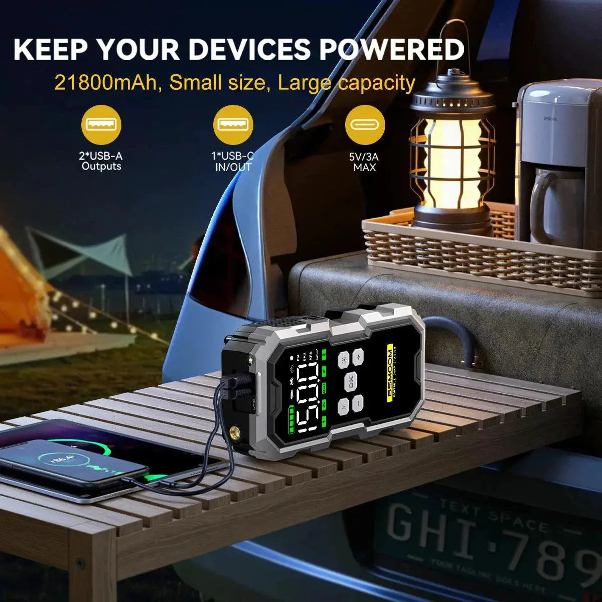 MANDOTOS Car Jump Starter Pro With Air Compressor 6000A 21800mAh LCD Display Portable Booster Charger MANDOTOS