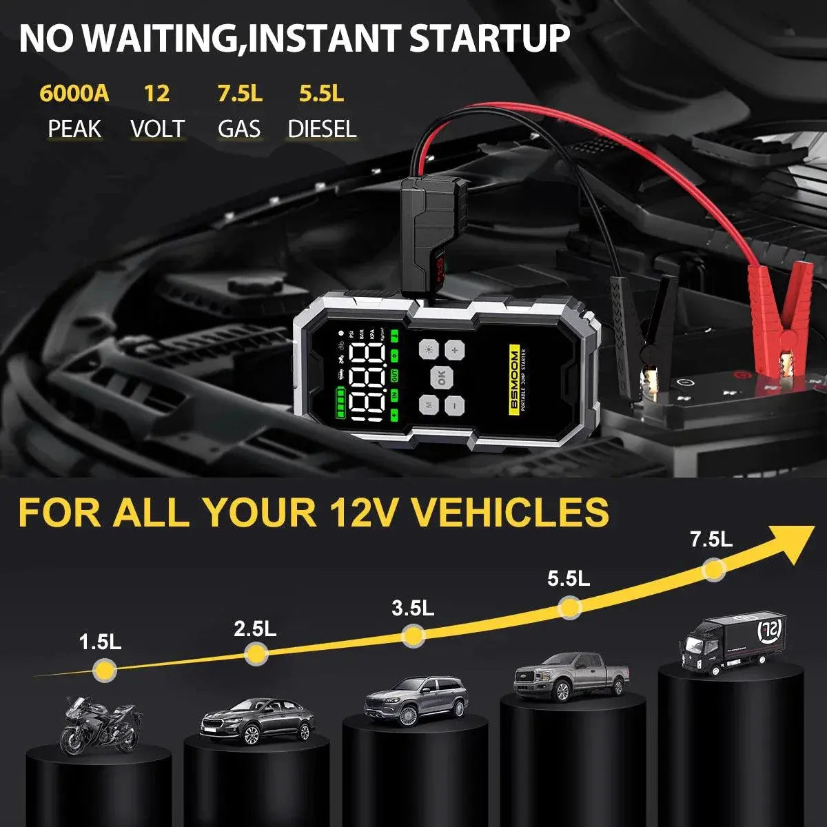 MANDOTOS Car Jump Starter Pro With Air Compressor 6000A 21800mAh LCD Display Portable Booster Charger MANDOTOS
