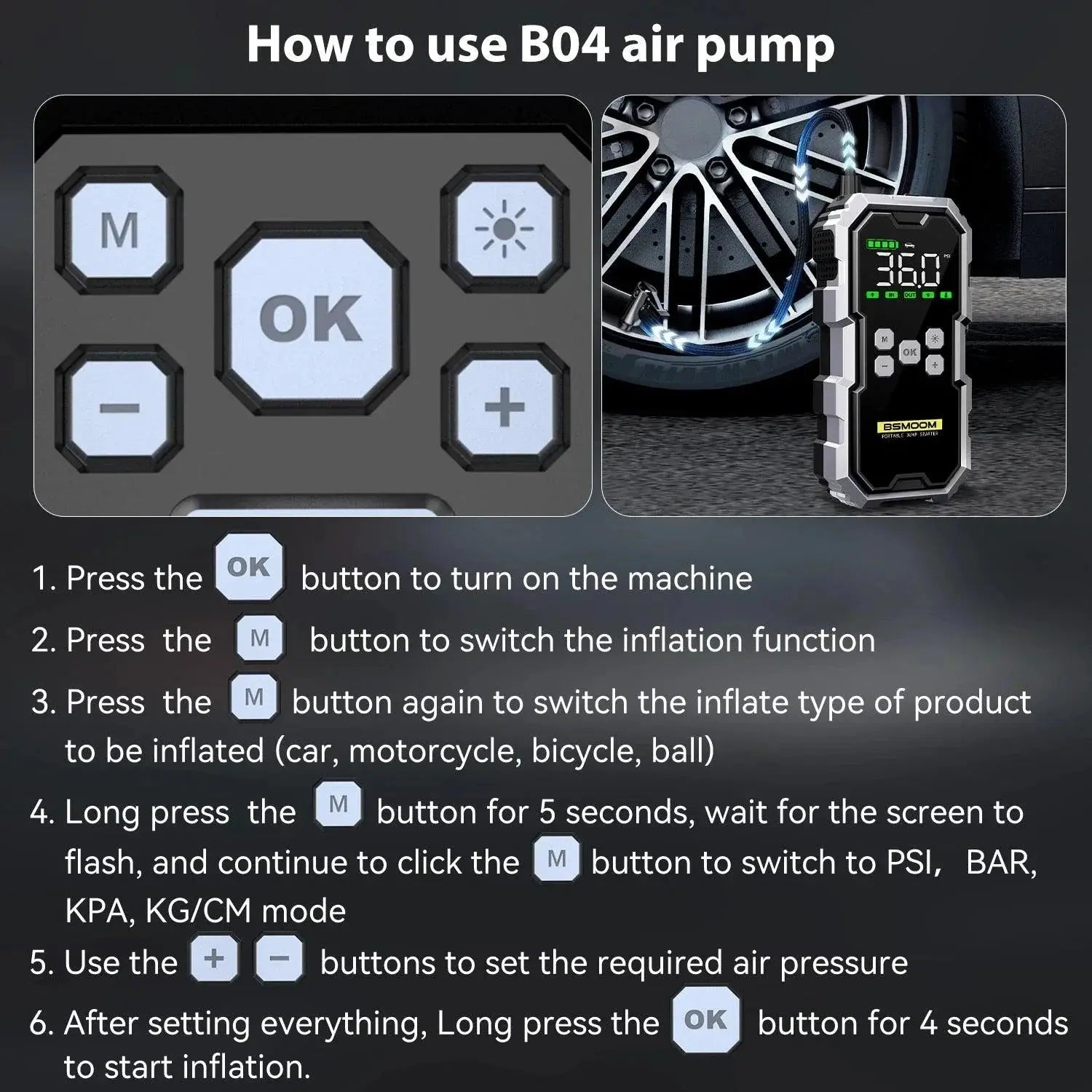MANDOTOS Car Jump Starter Pro With Air Compressor 6000A 21800mAh LCD Display Portable Booster Charger MANDOTOS