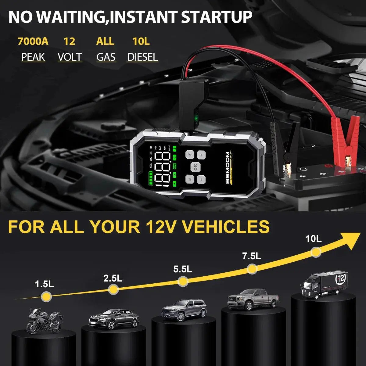 MANDOTOS Car Jump Starter Pro With Air Compressor 6000A 21800mAh LCD Display Portable Booster Charger MANDOTOS
