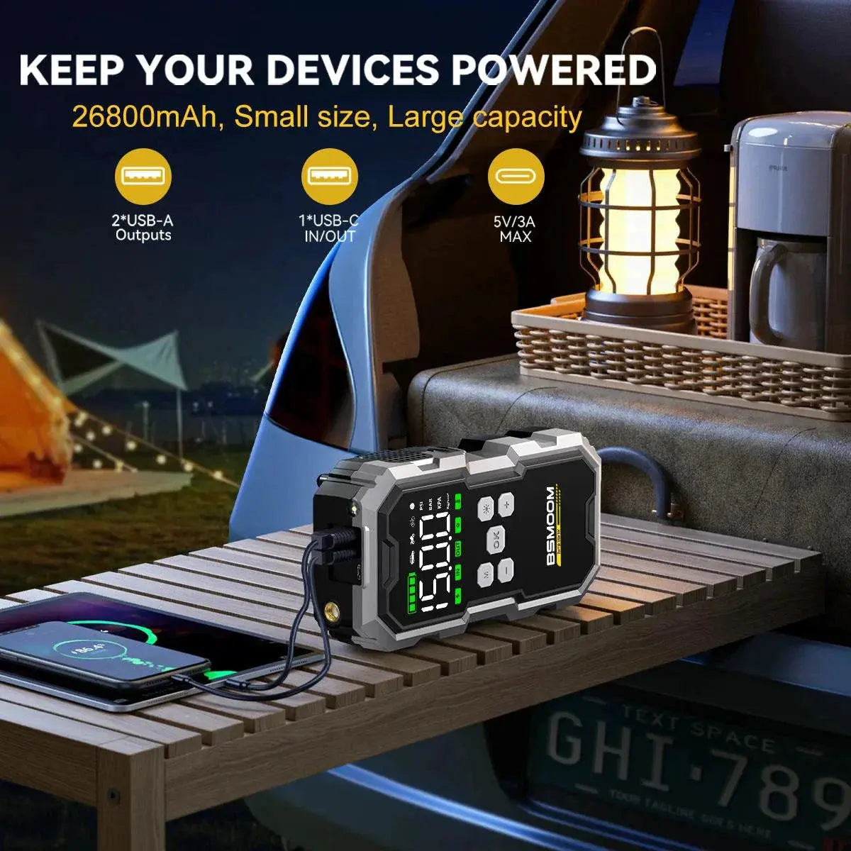 MANDOTOS Car Jump Starter Pro With Air Compressor 6000A 21800mAh LCD Display Portable Booster Charger MANDOTOS