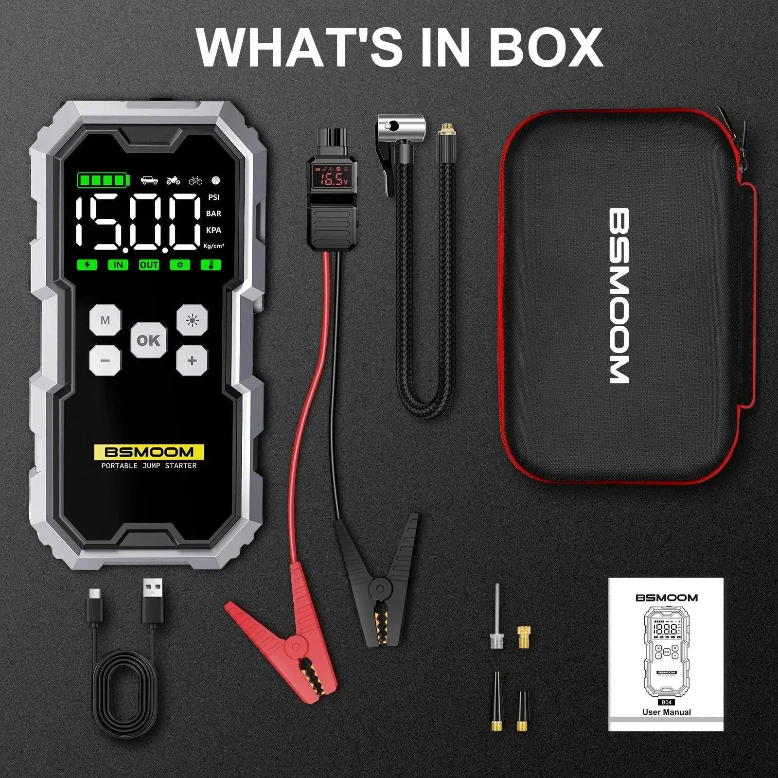 MANDOTOS Car Jump Starter Pro With Air Compressor 6000A 21800mAh LCD Display Portable Booster Charger MANDOTOS