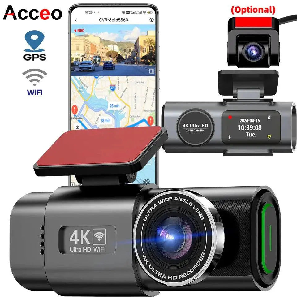 Acceo 4K Ultra HD Dash Cam Dual Lens With WiFi GPS Night Vision Parking Mode Built In MANDOTOS