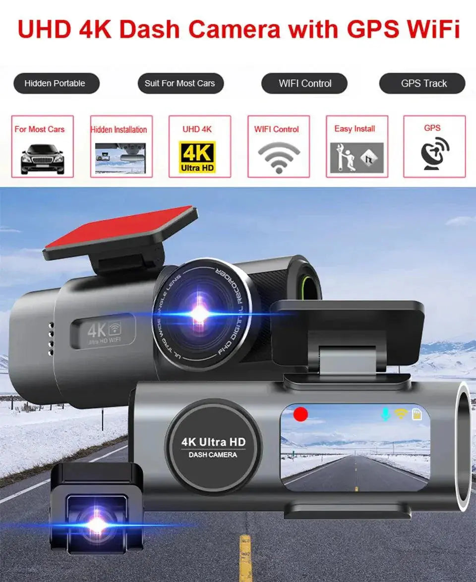 Acceo 4K Ultra HD Dash Cam Dual Lens With WiFi GPS Night Vision Parking Mode Built In MANDOTOS
