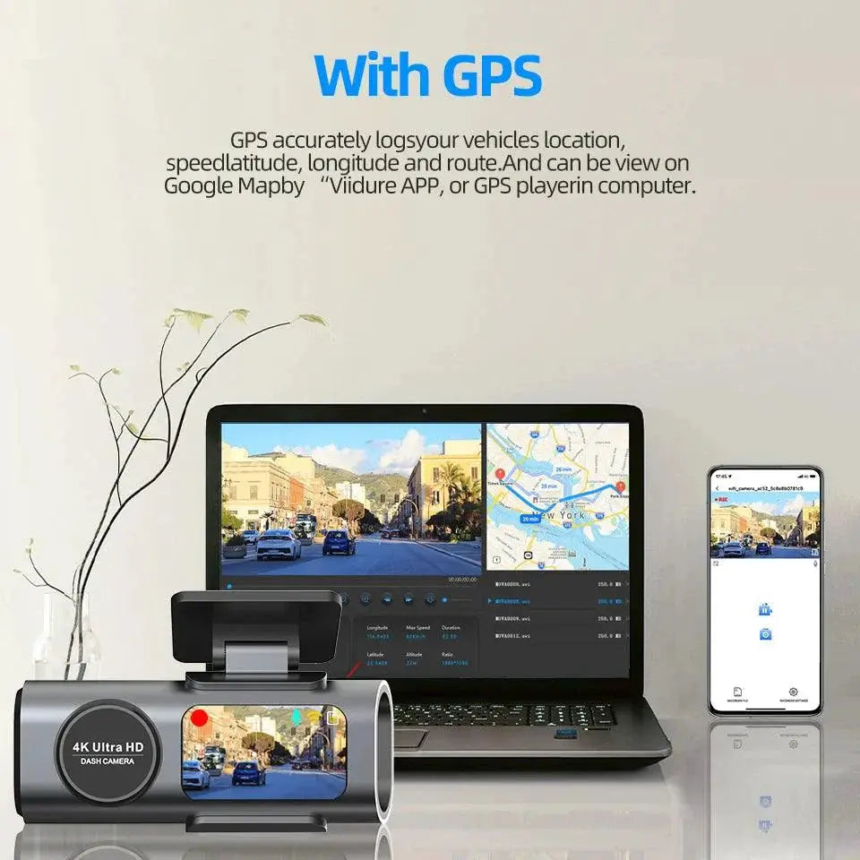 Acceo 4K Ultra HD Dash Cam Dual Lens With WiFi GPS Night Vision Parking Mode Built In MANDOTOS