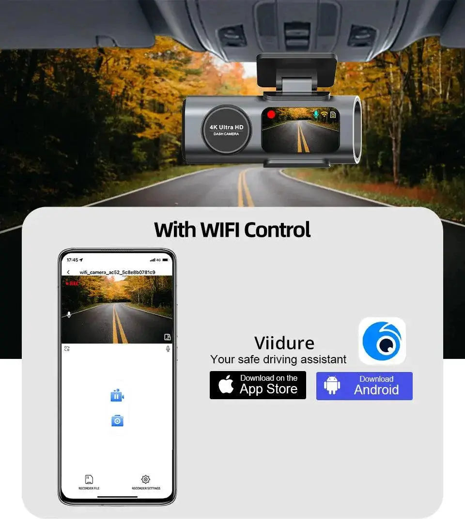 Acceo 4K Ultra HD Dash Cam Dual Lens With WiFi GPS Night Vision Parking Mode Built In MANDOTOS