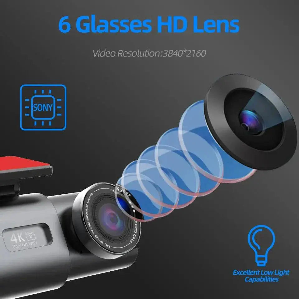 Acceo 4K Ultra HD Dash Cam Dual Lens With WiFi GPS Night Vision Parking Mode Built In MANDOTOS