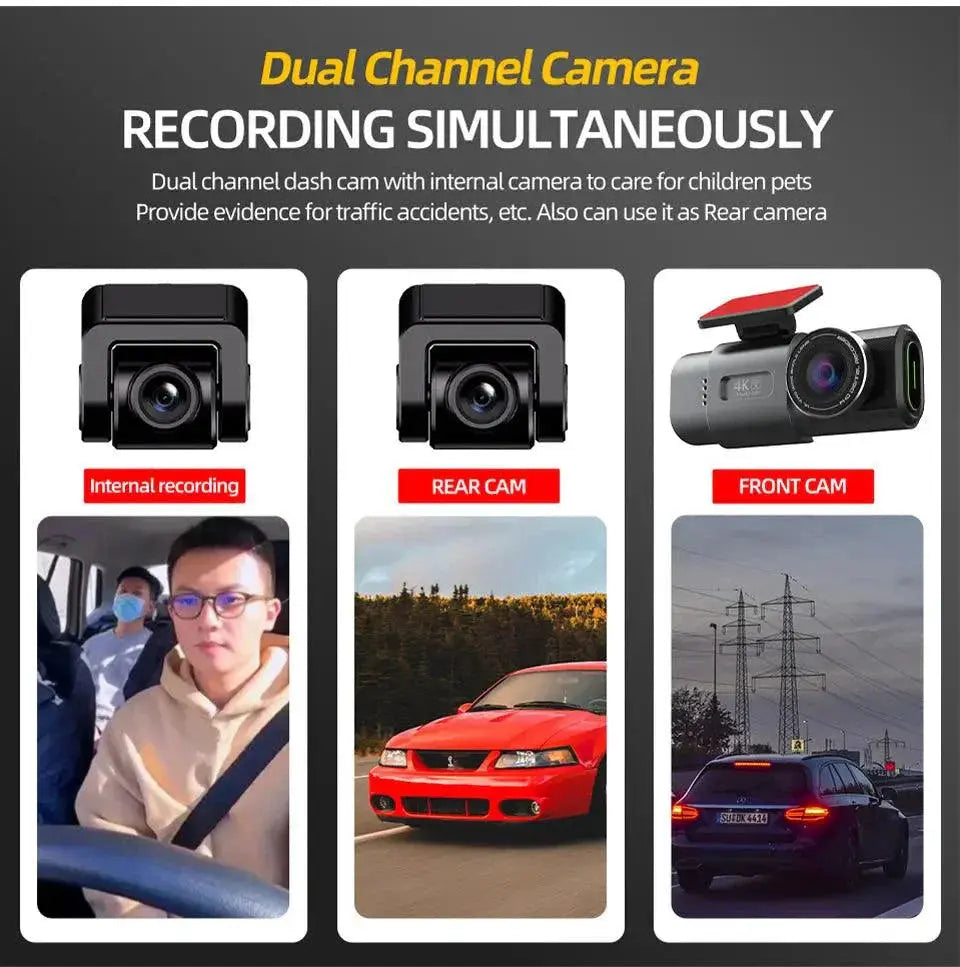 Acceo 4K Ultra HD Dash Cam Dual Lens With WiFi GPS Night Vision Parking Mode Built In MANDOTOS