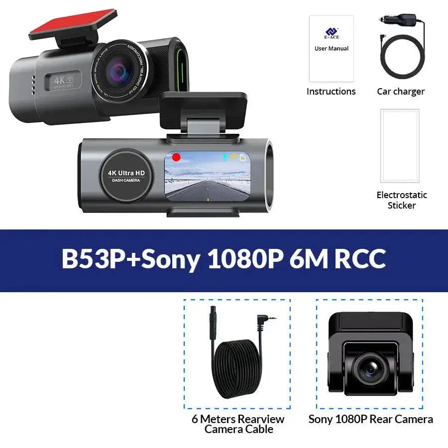 Acceo 4K Ultra HD Dash Cam Dual Lens With WiFi GPS Night Vision Parking Mode Built In MANDOTOS