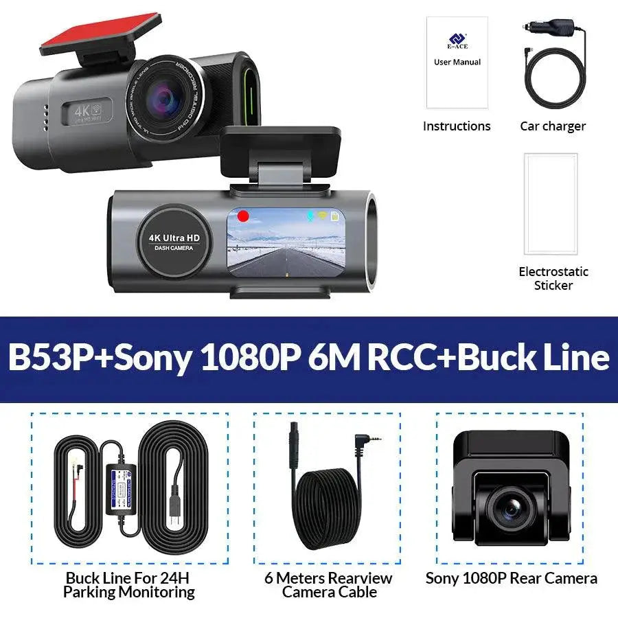 Acceo 4K Ultra HD Dash Cam Dual Lens With WiFi GPS Night Vision Parking Mode Built In MANDOTOS